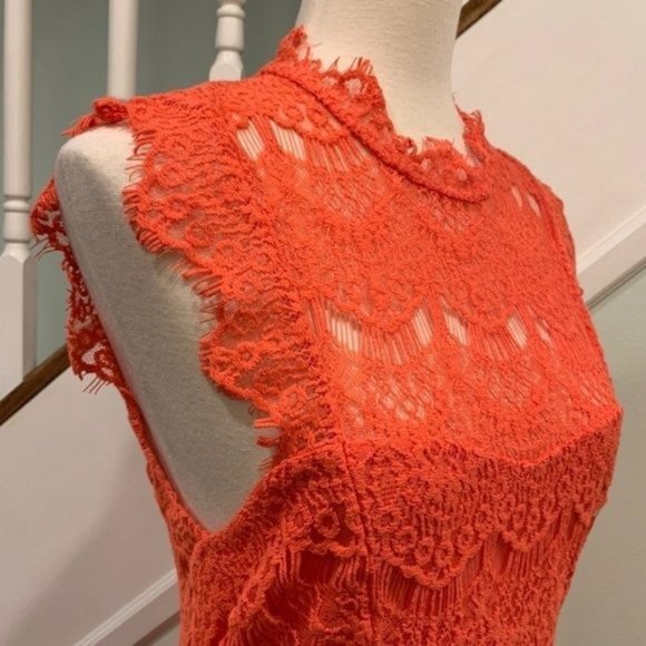 Free People Daydreamer Coral Lace Mini Dress Med - Picture 5 of 12